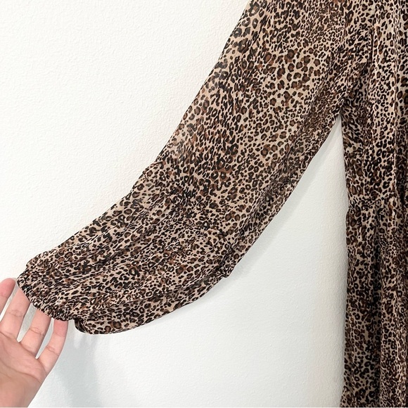 1.STATE Leopard Print Long Sleeve Babydoll Mini Dress - Size L - Picture 3 of 10